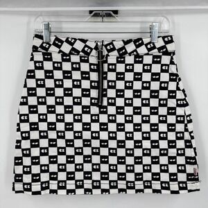 VANS LAZY OAF‎ Women's Black/White Eyeball Check Print Mini Skirt SZ S